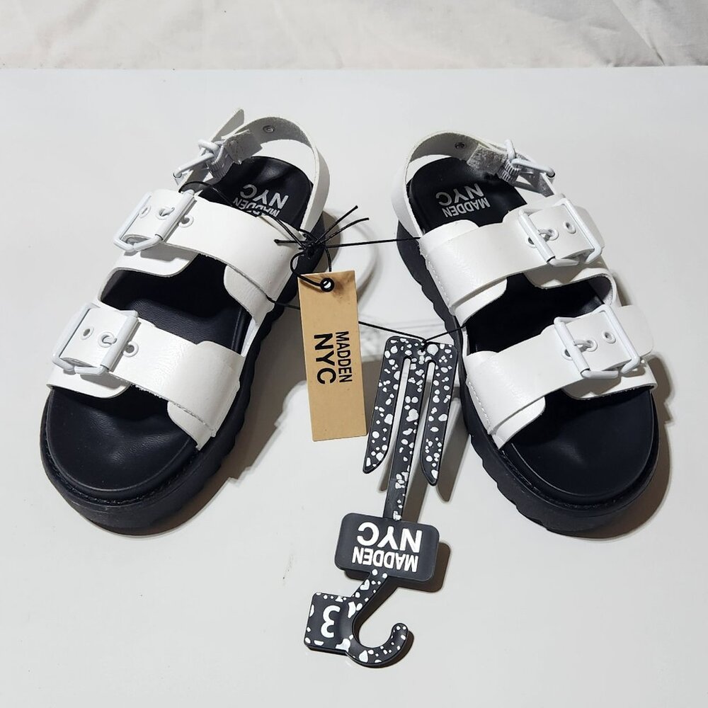 Girls NYC Madden White & Black Sandals – Size 3